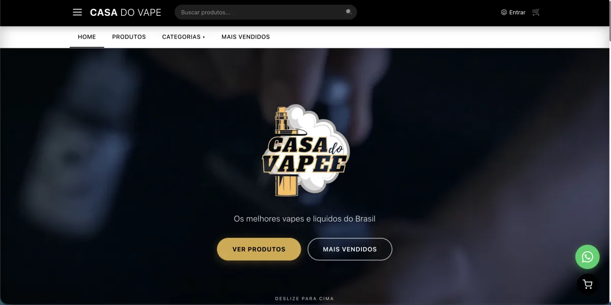 Loja virtual Casa do Vape com design premium dark - e-commerce desenvolvido pela Meu CDN