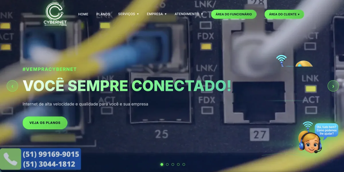 Site institucional Cybernet Fibra provedor de internet - criacao de sites pela Meu CDN