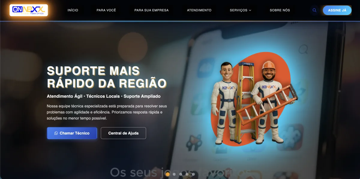 Site OnNexx Fibra provedor de internet fibra optica - desenvolvido pela Meu CDN