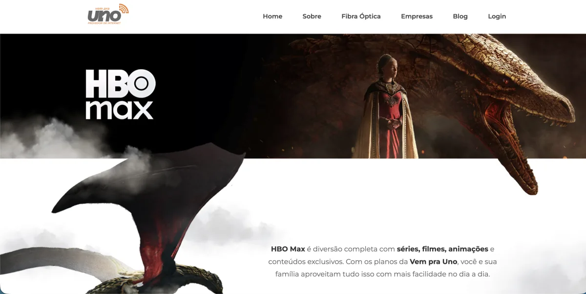 Site Vem Pra Uno provedor de internet com streaming integrado - desenvolvido pela Meu CDN